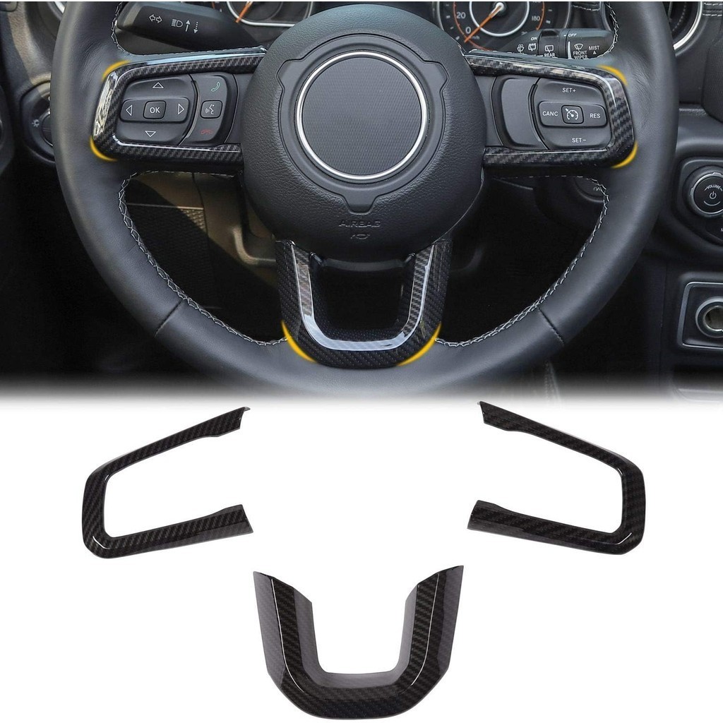 CheroCar JL JT พวงมาลัยคาร์บอนไฟเบอร์ Grain Trim สําหรับ 2018-2025 + Jeep Wrangler JL, สําหรับ 2020-