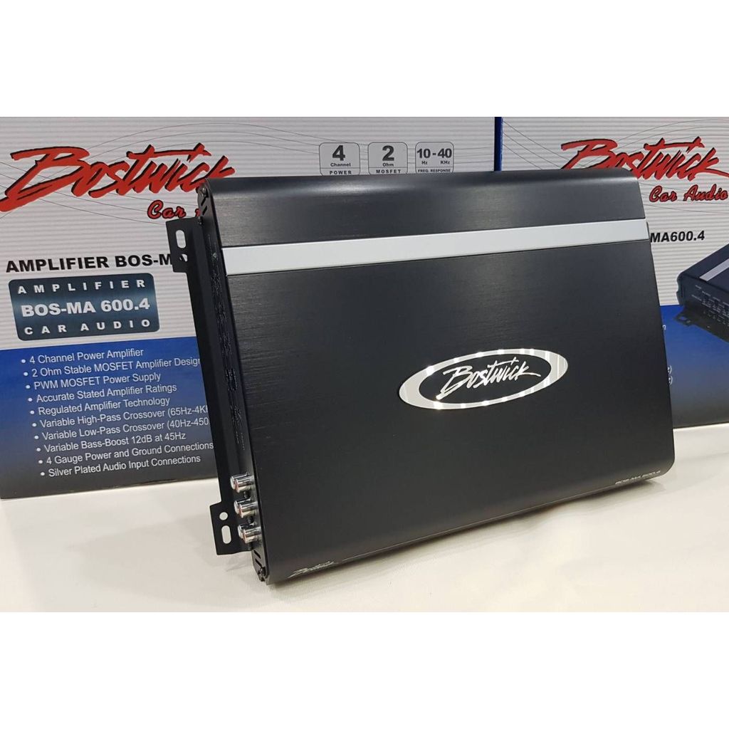 BOSTWICK BOS-MA600.4 4-Channel Car Amplifier Class AB 2 Ohm Subwoofer Mode High-Quality Audio Sound