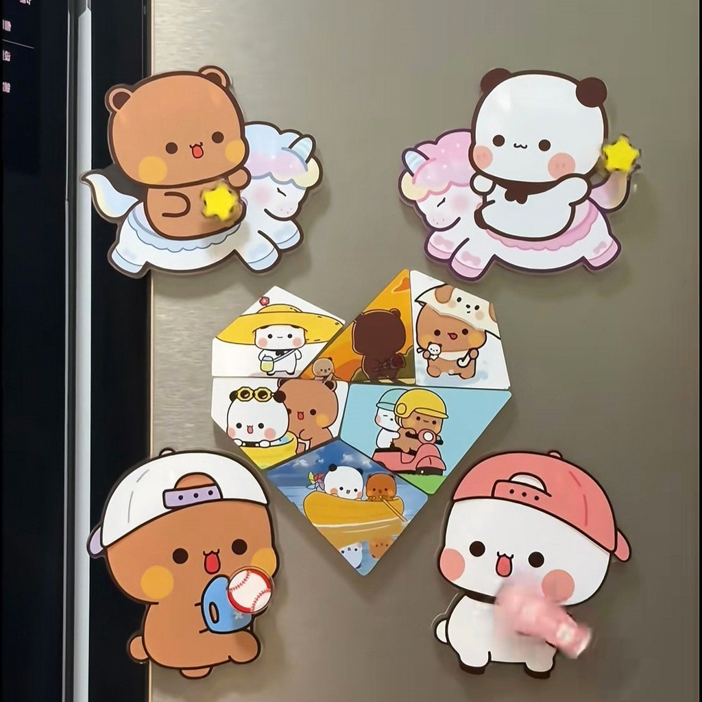 น่ารัก Yier Bear แม่เหล็กติดตู้เย็นการ์ตูน Bubu Dudu สติกเกอร์แม่เหล็กตกแต่งบ้าน