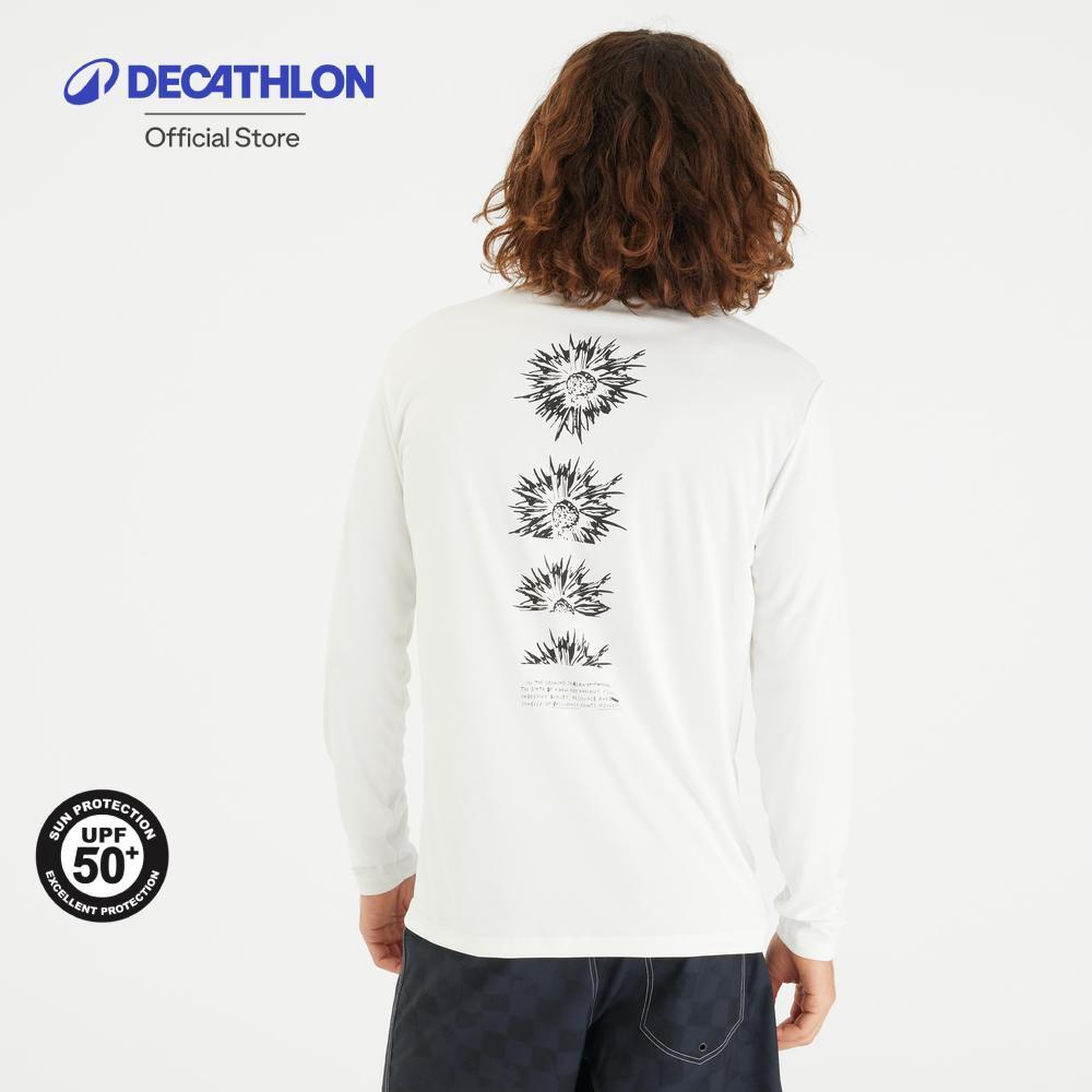 Decathlon Men’S UV Protection Long-Sleeved Surf T-Shirt Upf50+ เสื้อยืดใส่โต้คลื่นแขนยาว กันยูวี สำหรับผู้ชาย - White
