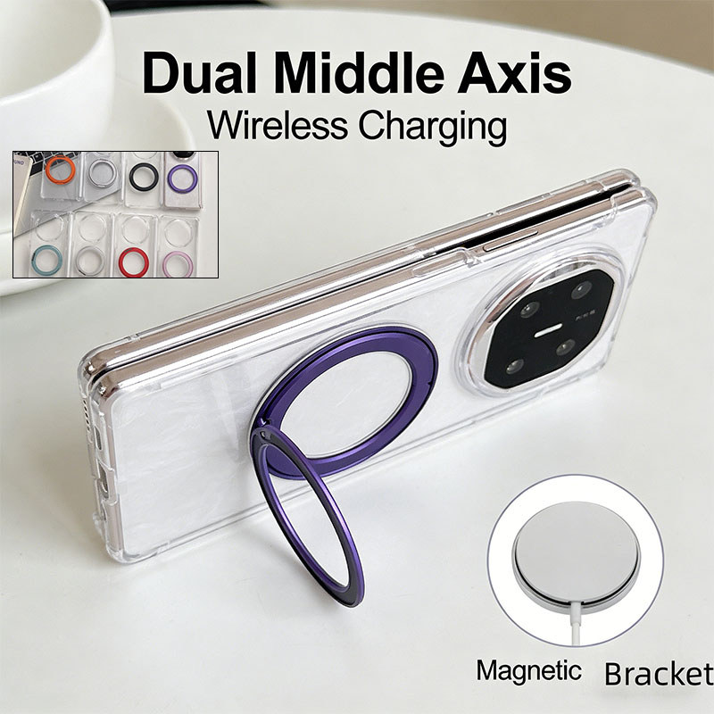 Magnetic Clear Case สําหรับ Honor Magic V6 V5 V3 V2 บานพับคู่ไร้สายชาร์จกันกระแทกฝาหลังพร้อมขาตั้งแบบพับได้