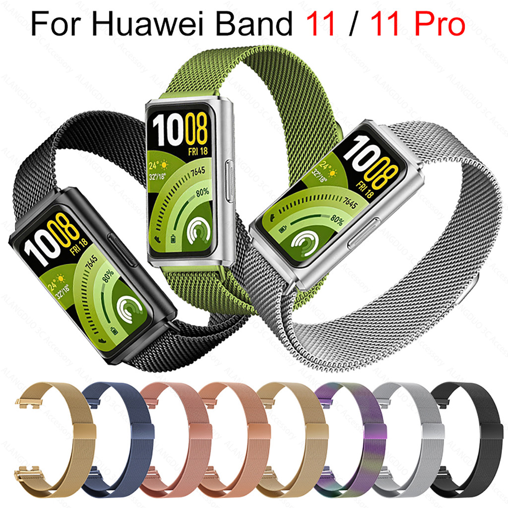 Huawei Band 11 Pro สายสแตนเลสแม่เหล็ก Milanese สายนาฬิกาโลหะสําหรับ Huawei Smart Band 11 11Pro สายรัด