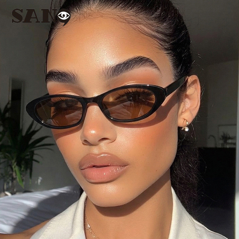 แว่นกันแดดสไตล์เรโทรทรงoval cat eye กรอบบางสำหรับผู้หญิง