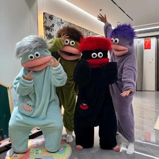 Engraçado Boca Grande Monstro Dos Desenhos Animados Maluco Pijamas Festa Casal Conjunto Homewear Forrado De Lã Bonito Pe