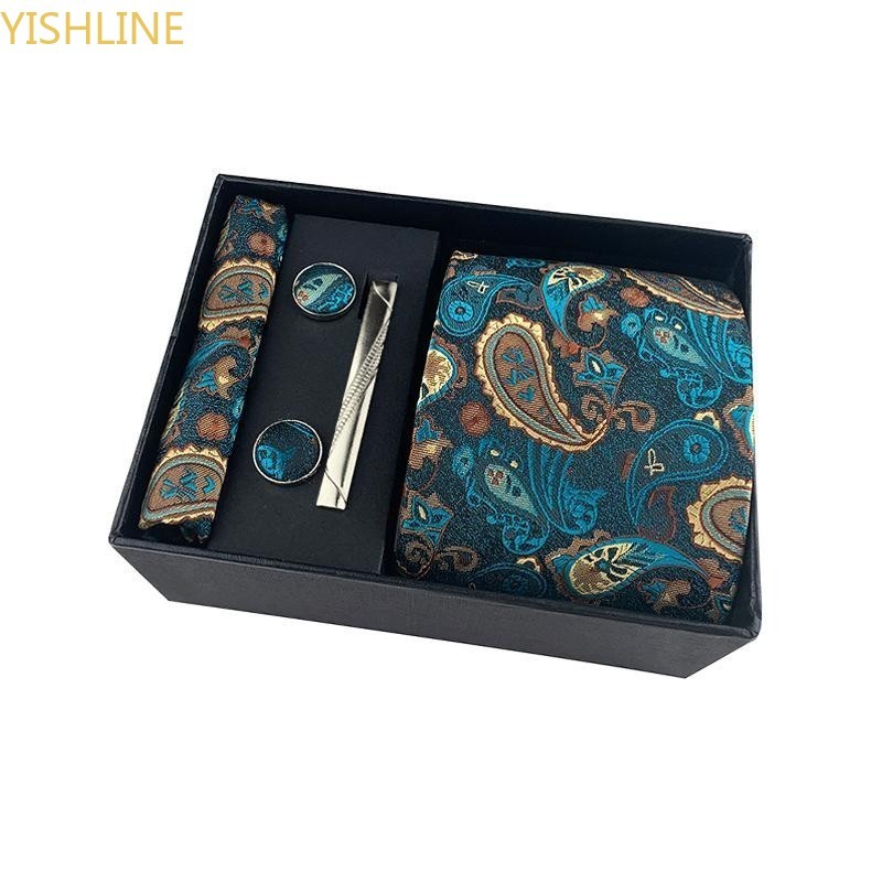 Cozy Up 5 ชิ้นชุด Paisley Mens Tie รวม Tie Pocker Square Cuff Tie Clip กล่องสําหรับ Man