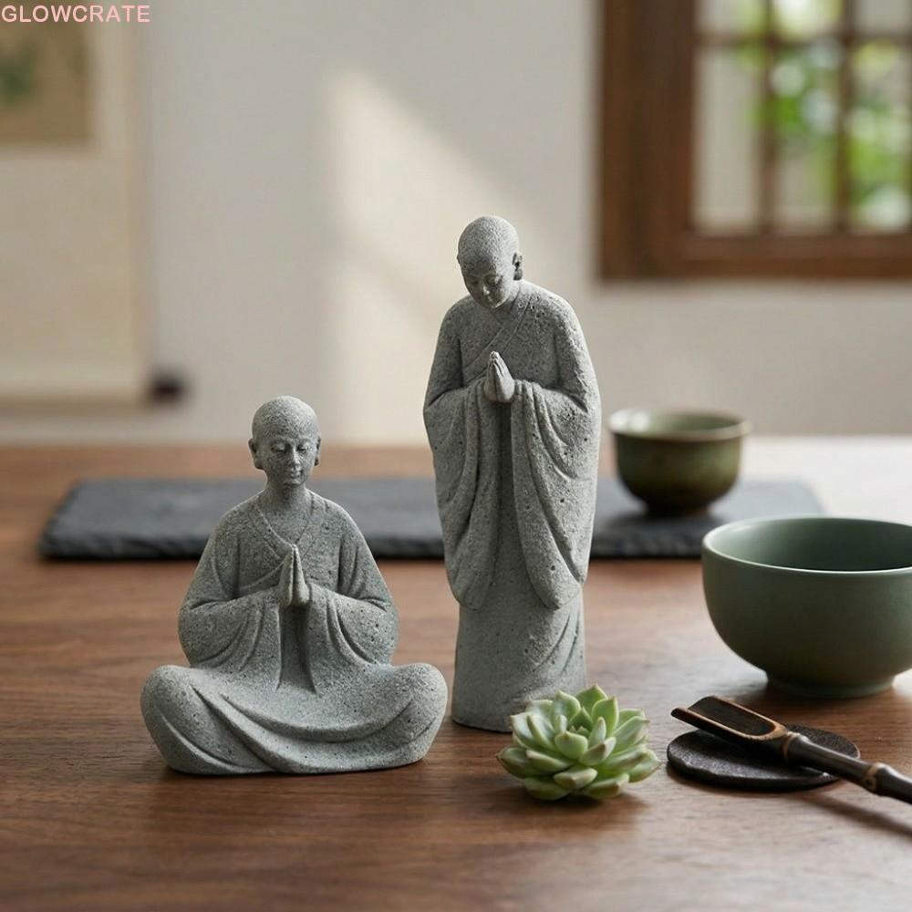GLOWCRATEBFสมาธิพระภิกษุสงฆ์Figurine,เรซิ่นMicro-Landscape Zen-Themedตกแต่ง,ที่ไม่ซ้ํากันโต๊ะตลกสวดมนต์พระภิกษุสงฆ์รูปปั้นภูมิทัศน์ใต้น้ําตกแต่ง