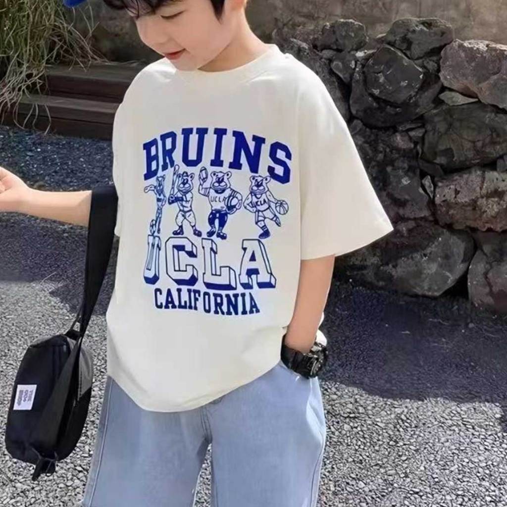 เสื้อยืดเด็กผู้ชาย สไตล์เกาหลี คอกลม ทรงหลวม ผ้าฝ้าย100% นุ่มสบาย ระบายอากาศดี พร้อมส่ง 24ชั่วโมง