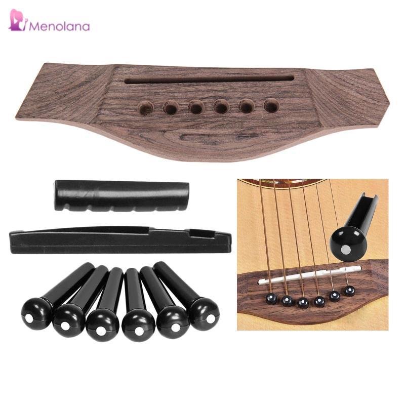 [Menolana] Rosewood Acoustic Guitar Bridge Saddle Nut Pin Set String Fixed Screw Repair Tools สําหรั