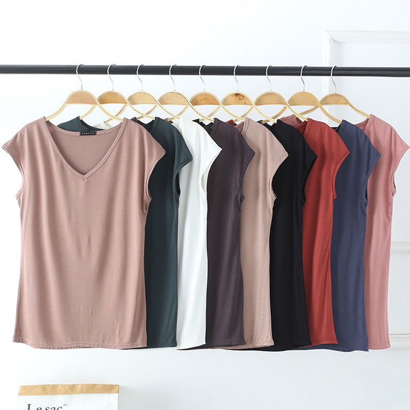เสื้อยืดแขนกุดสำหรับผู้หญิง สไตล์โมเดล โทปกว้างขวาง สบายๆ ในฤดูร้อน