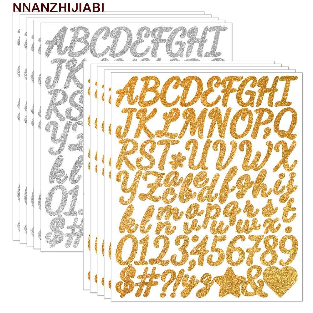 NANZHIJIABI 5 แผ่นตัวอักษร Big Letter สติกเกอร์, 2/1.5 นิ้วกาว Glitter Letter สติกเกอร์,ประกายตัวอัก