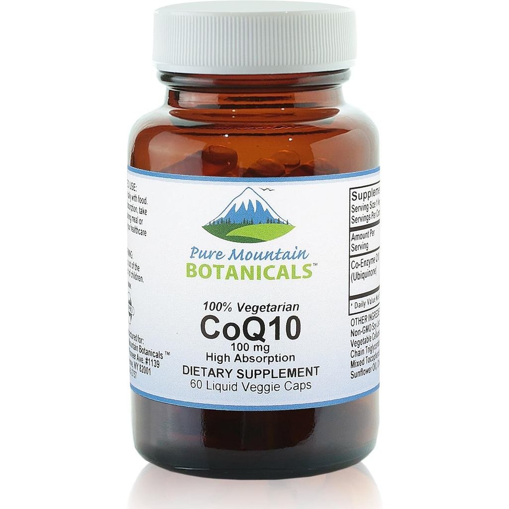 Pure Mountain Botanicals Coq10 100mg Softgels - 60 แคปซูล Ksher มังสวิรัติพร้อมอาหารเสริม Ubiqunone 