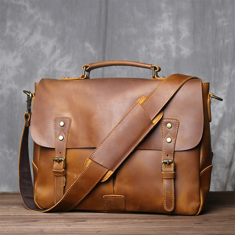 Original British Retro Crazy Horse กระเป๋าถือหนังผู้ชายหนังแท้ Messenger กระเป๋าคอมพิวเตอร์ Messenge