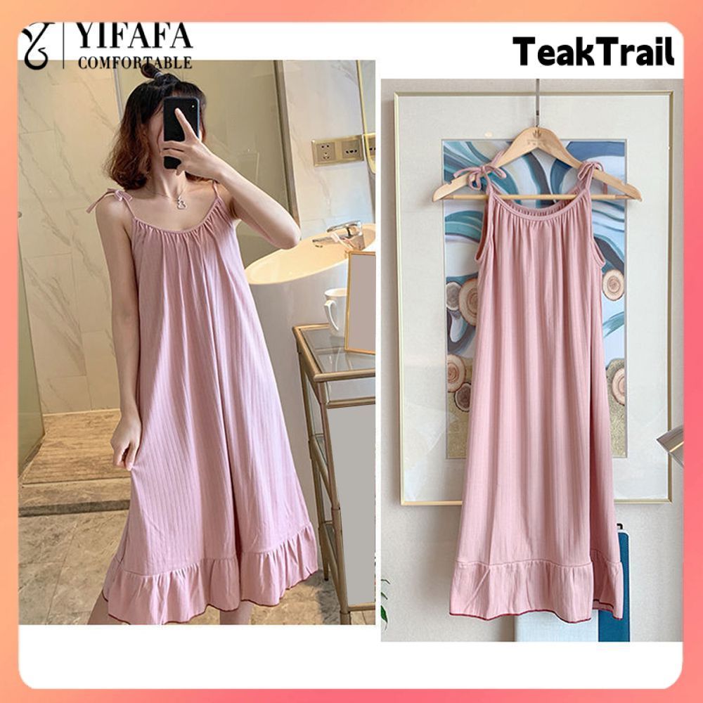 【จัดส่งรวดเร็ว】 ชุดนอนฤดูร้อนน้ำหนักเบาจาก YIFAFA สีพื้น เนื้อผ้านุ่ม มีสายคล้องไหล่ แขนกุด ความยาวปานกลาง เหมาะสำหรับการพักผ่อนที่บ้าน