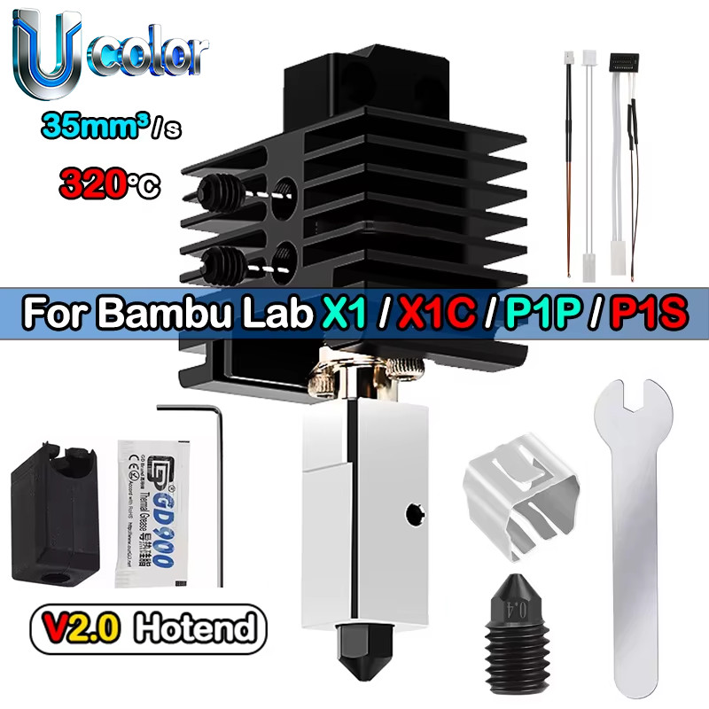 Upgrades Hotend Kit For Bambu Lab P1P X1 P1S X1C Hot End Thermistor Bimetal Throat Bambulab Hardened