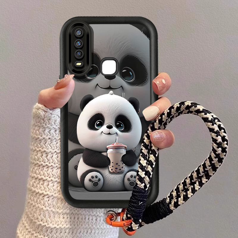 น่ารักการ์ตูน Panda สายคล้องโทรศัพท์ฝาหลังสําหรับ VIVO Y17 Y15 Y12 Y12i Y3S 1901 1902 1904 Y7S S1 กั