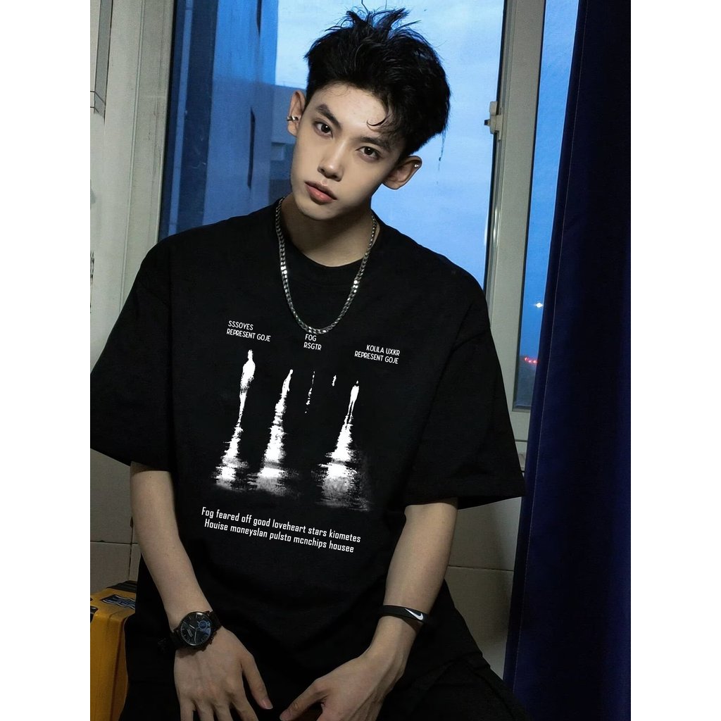 อินเทรนด์20262026Vintage Men cod หลวมเสื้อแฟชั่นขนาดเล็ก t Dark Neckline แขนสั้น Casual American Str