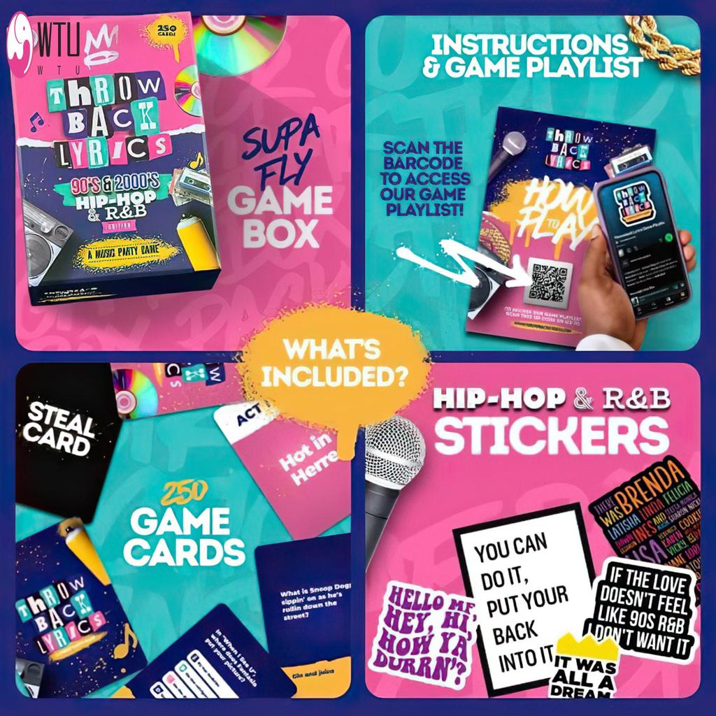 เกมปาร์ตี้เพลง Hip-Hop & R&B 250 การ์ด Trivia และ Charade สําหรับเกมคืนวันที่ Nights