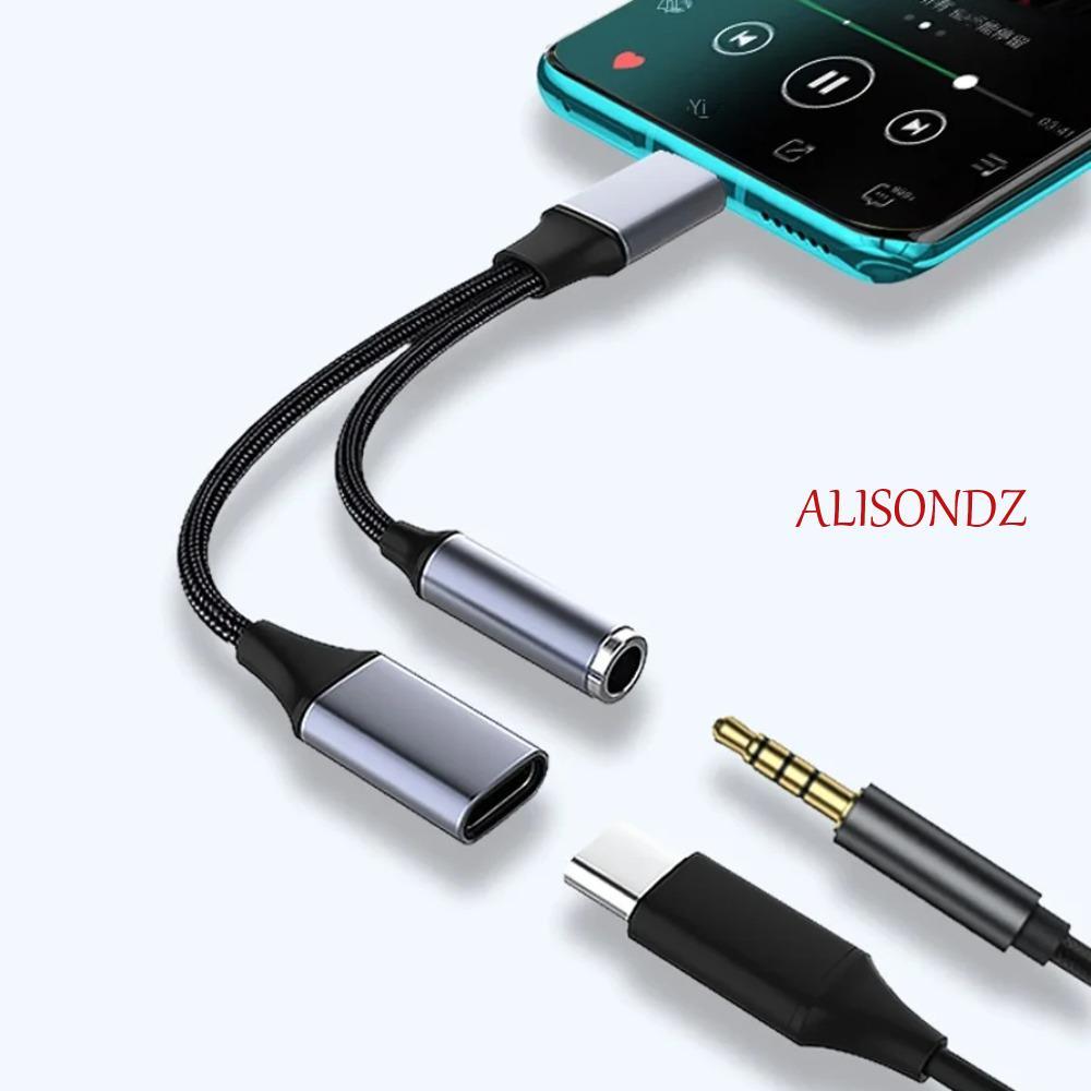 ALISONDZ สาย Type C เป็น Dual Type C, อะแดปเตอร์ OTG Dual USB C 2-in-1 USB C ถึง Aux สายสัญญาณเสียง,