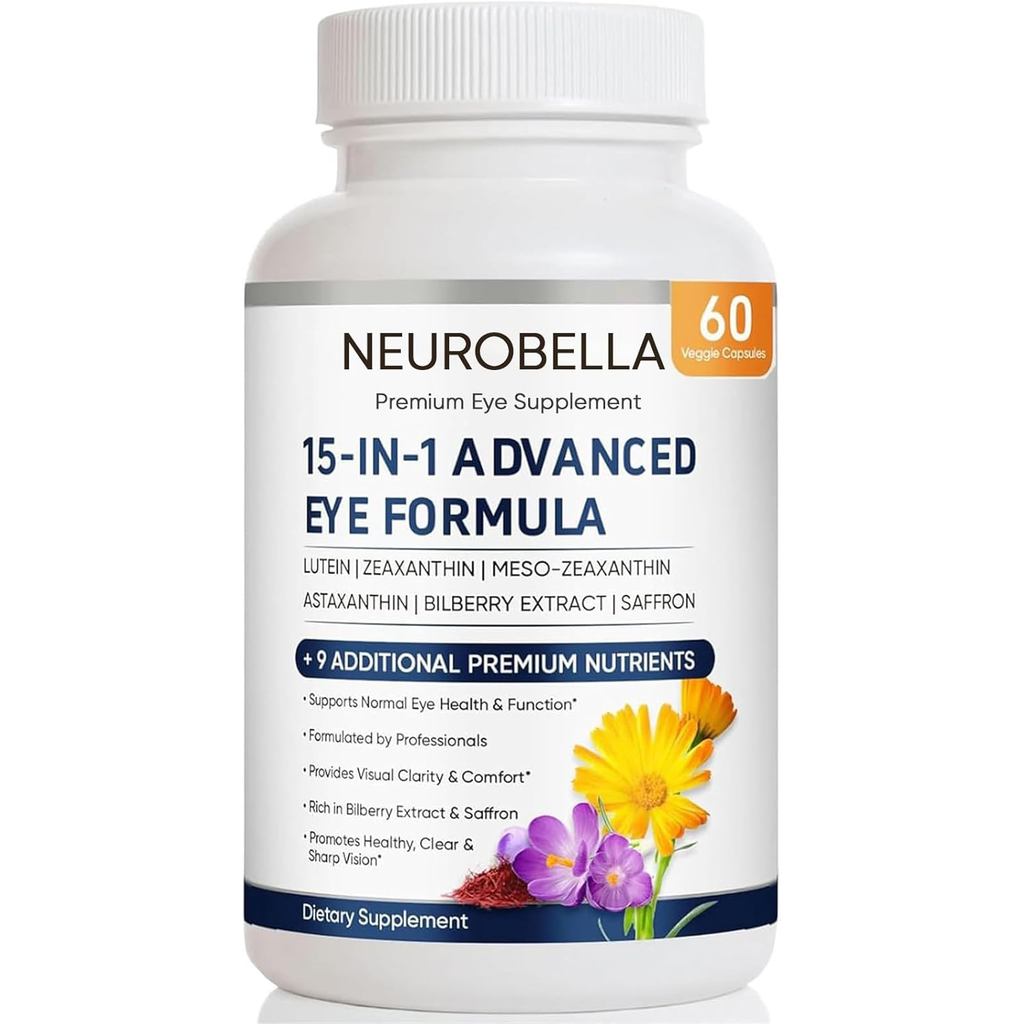 NeurobellaEyeFormula,15in1DailyEyeWellnesswithLuteinZeaxanthinBilberry&Vitamins,CleanCapsulaforWelln