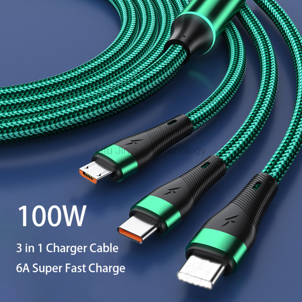 100W Super Fast CHARGING 6A 3 in1 ไนลอน braidfor สายชาร์จสําหรับ Android Honor 400Pro X7D X9D X9C Xiaomi 14T 15T 14T 14TPro 15TPro 15TPro usb C FAST สายชาร์จ