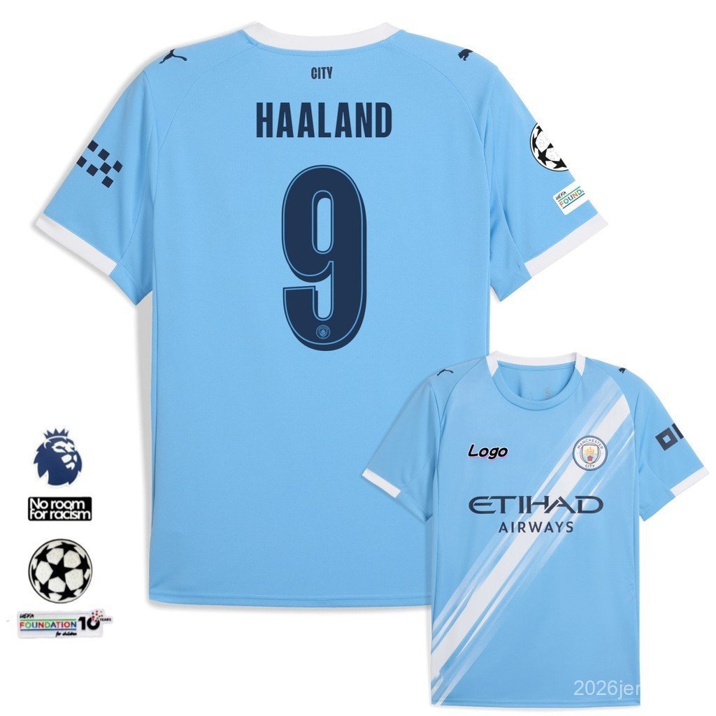 2025 2026 MCI เสื้อฟุตบอลแฟนรุ่น Man City Home Jersey เสื้อยืดแขนสั้น Unisex