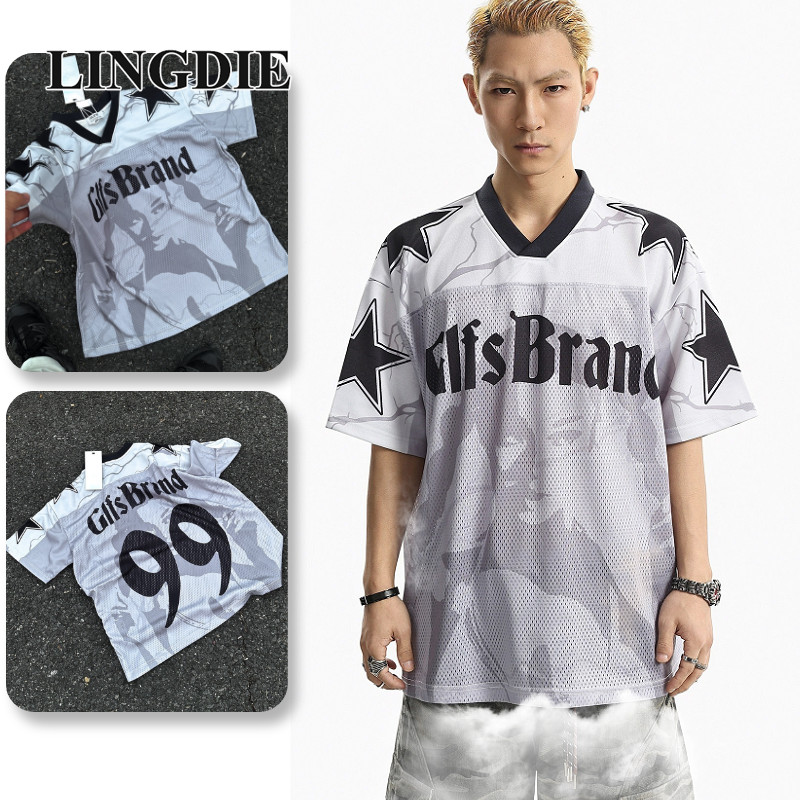 Ocshean เสื้อยืดแขนสั้นผู้ชาย คอวี มีตาข่าย คุณภาพสูง อุนิเซ็กซ์