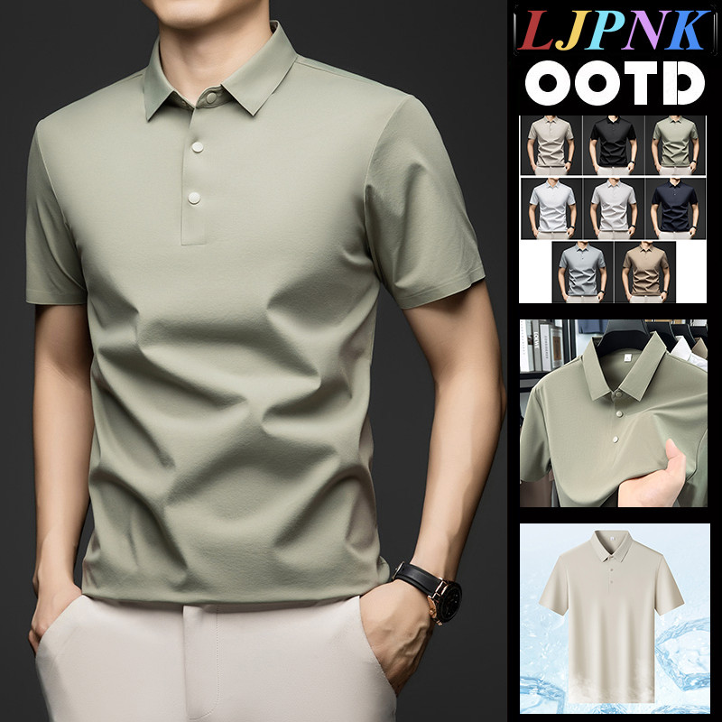 เสื้อโปโลผู้ชาย LJPNK ทำจากผ้าไหมน้ำแข็ง แห้งไว มีปุ่มกด ขนาด S-5XL
