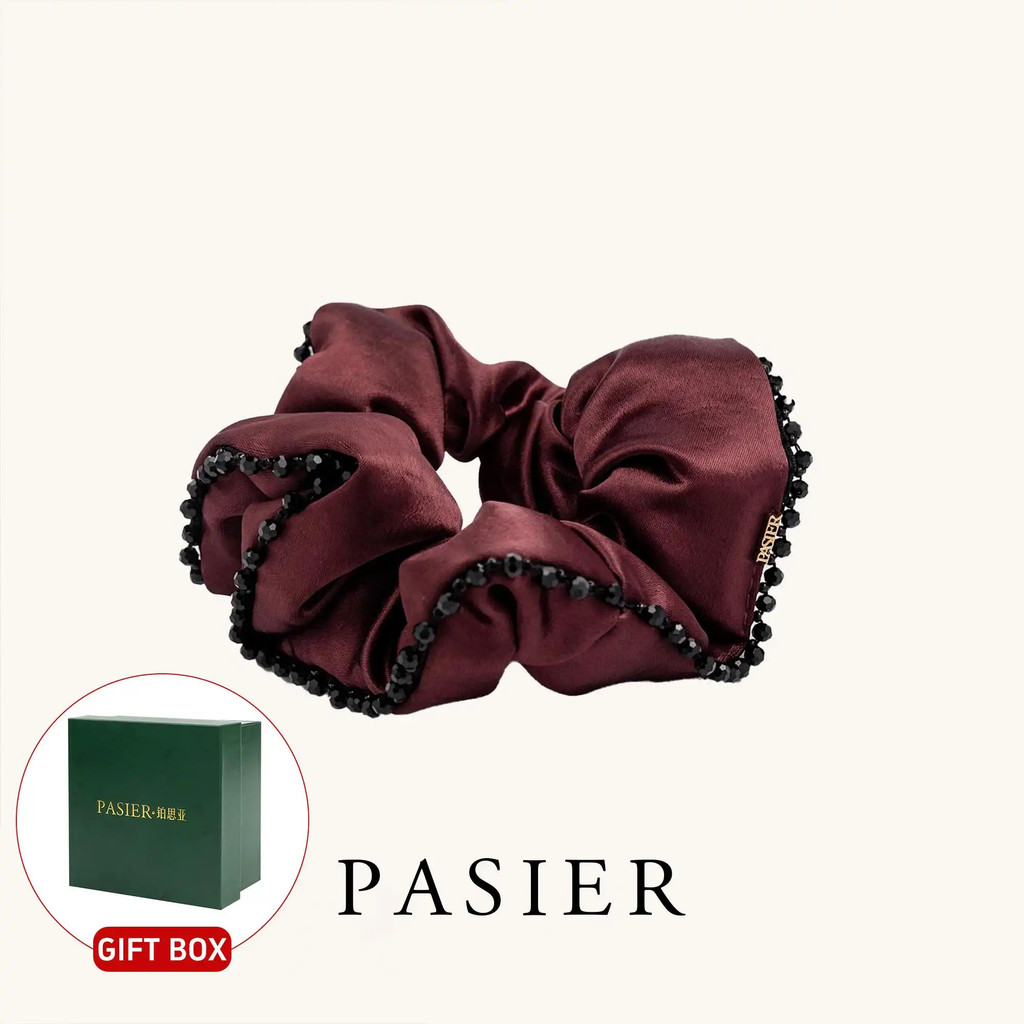 PASIER ยางรัดผมผ้าซาตินทรงคลาวด์ ดีไซน์ย้อนยุคสไตล์ฝรั่งเศส พร้อมกล่องของขวัญ DR0072