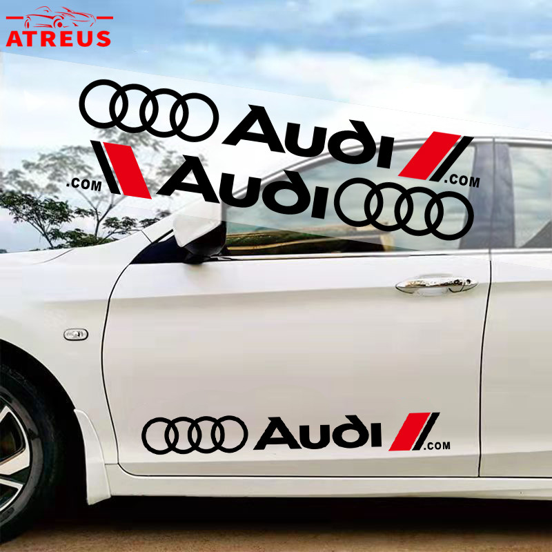 2 ชิ้น Audi สติ๊กเกอร์ ติดรถยนต์ สติกเกอร์กันรอยขีดข่วน สําหรับตกแต่งประตูรถยนต์ ติดด้านข้างประตูรถย