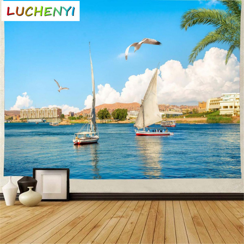 วอลล์เปเปอร์ที่กําหนดเองภาพจิตรกรรมฝาผนัง Aswan Ocean City Seagull Sunset Wall ตกแต่ง ins Nordic สไต