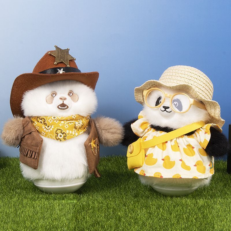ของแท้ Panda Huahua Qizai Tumbler ตุ๊กตาผ้ากํามะหยี่ของเล่นของขวัญตกแต่งของขวัญวันเกิด