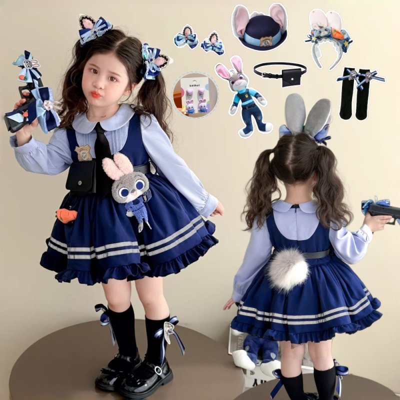 เด็ก Zootopia 2 Judy Hopps ชุดโลลิต้า 3-12Y สาวน่ารักโรงเรียนสไตล์เครื่องแต่งกายเด็กที่มีโบว์ตกแต่งกระต่าย Plush ปาร์ตี้ชุดคอสเพลย์