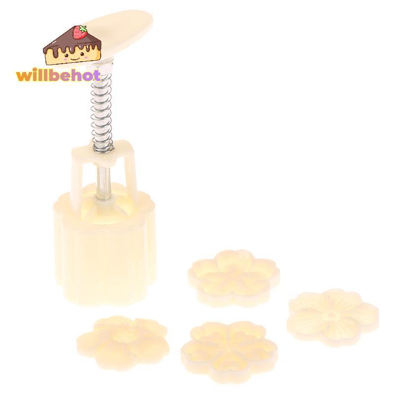 [Willbehot-t] 4 ชิ้น/เซ็ต Mooncake แม่พิมพ์ Cherry Blossom ดอกไม้รูปแบบแสตมป์มือกดแม่พิมพ์ Plungers Pastry เครื่องมือ [ใหม่]