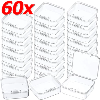 กล่องเก็บของขนาดเล็กใส 18/30/60 ชิ้น / เคสโชว์ของยิวลี่พลาสติกแบบพกพาพร้อมฝาปิด