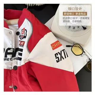 ออรพาร์ด ทซ เสื้อเบสบอลเด็กชายและเด็กหญิง สีแดงสไตล์ตะวันตก เหมาะสำหรับฤดูใบไม้ผลิ