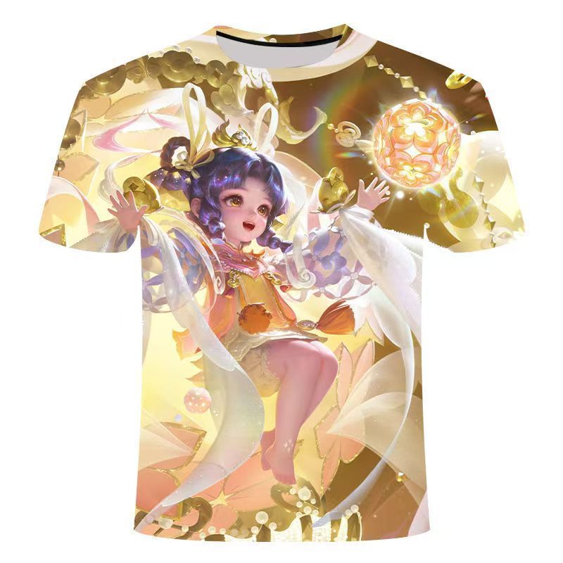 เสื้อยืดรอบคอกางเกง Kings Glory Cai Wenji พิมพ์ลาย 3D สำหรับชายและหญิง