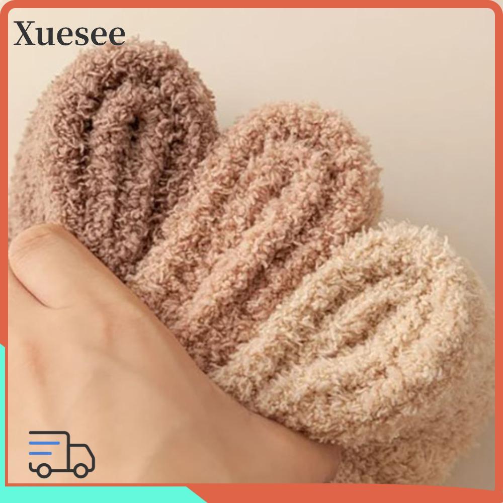 XUESEEE Warm Fuzzy Five Toe Sock, Warm Thicken Soft Fluffy Cozy หนาถุงเท้าความร้อน, Coral Velvet นุ่