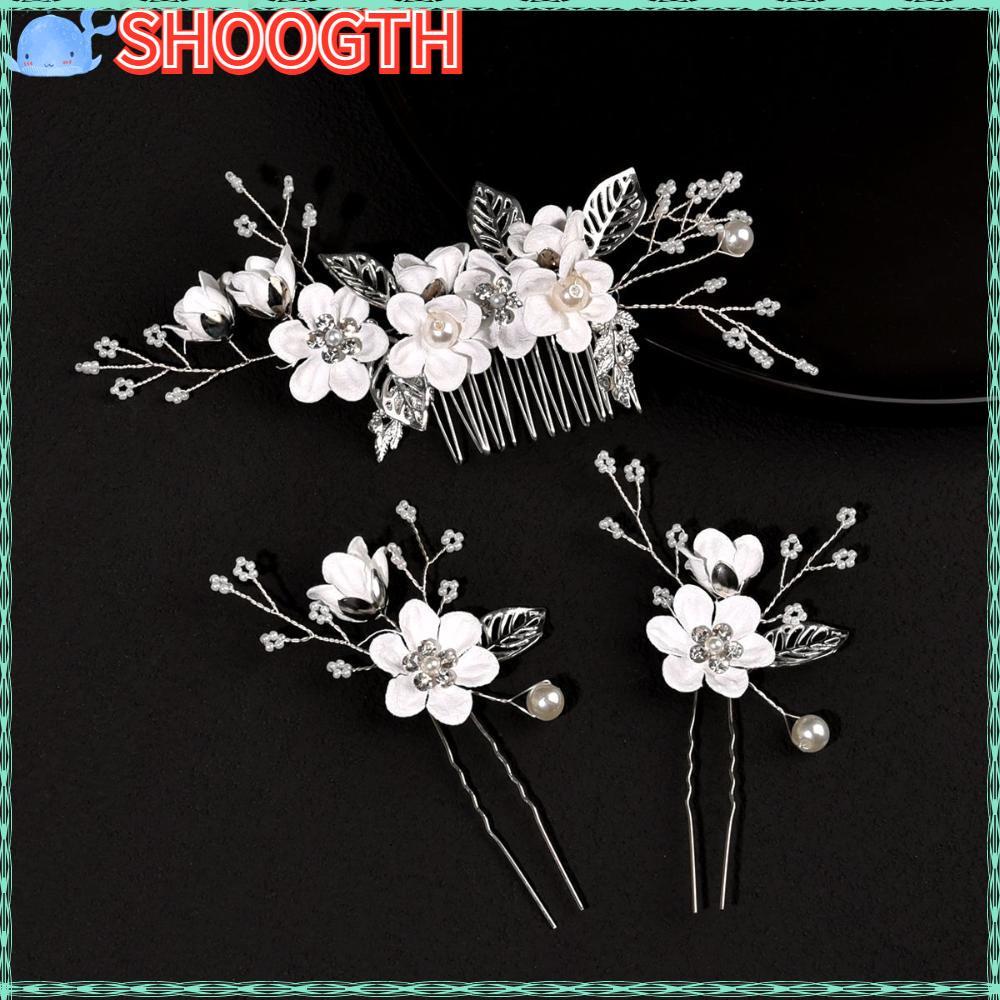 SHOOGTH หวีและมงกุฎคริสตัลสำหรับเจ้าสาว พร้อมคลิปผมทรง Tiara