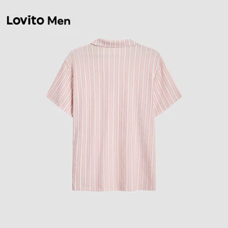 Lovito Men เสื้อโปโลผู้ชายสีชมพูฤดูใบไม้ผลิ/ฤดูร้อนแบบกระดุมลําลอง L175ED105