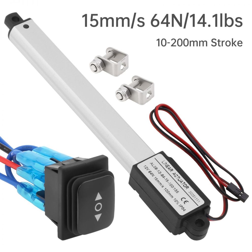 10-200 มม.จังหวะ Mini Linear Motion Actuator 15 มม./วินาที 64N/14.4lbs 12V ความเร็วสูง Micro Electri