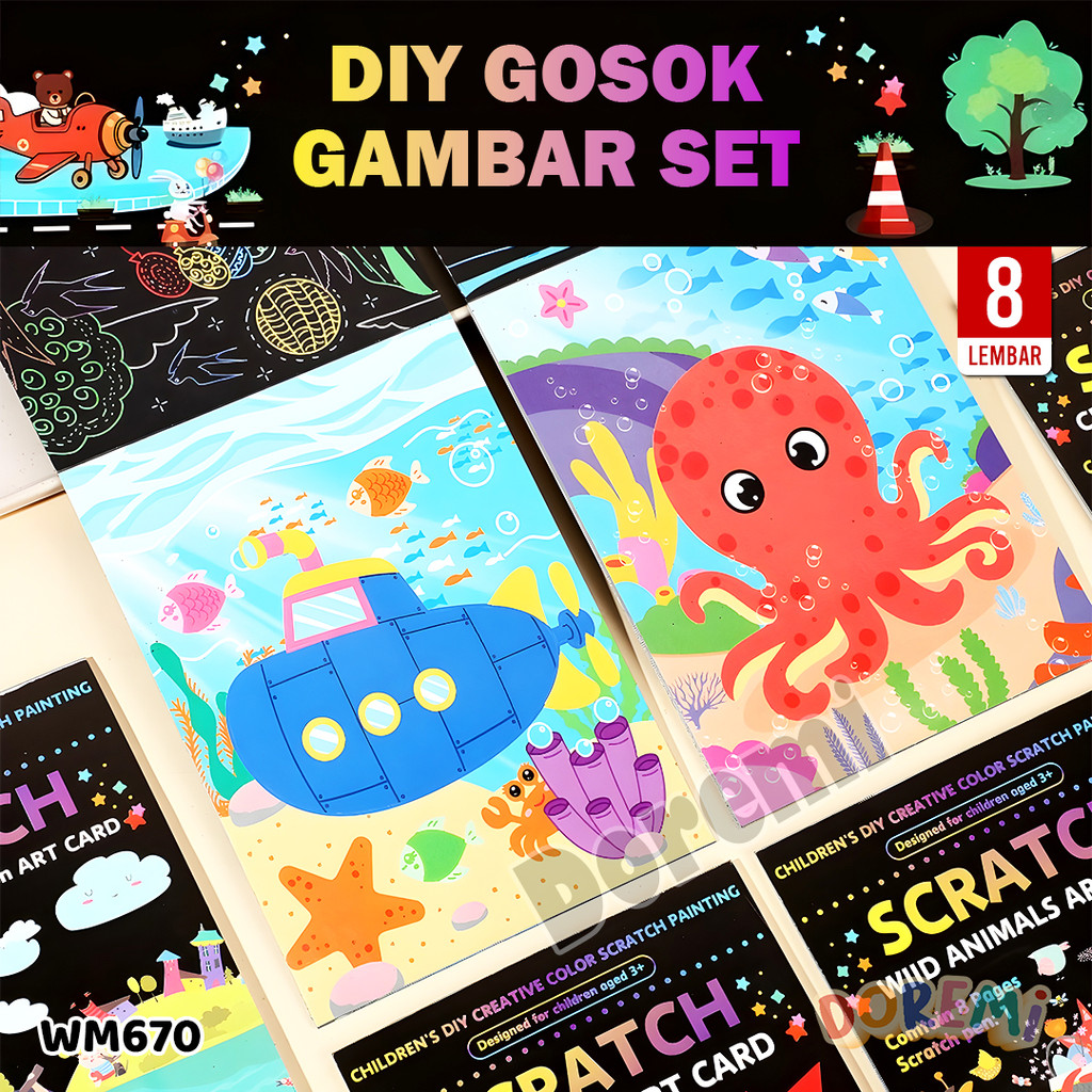 DOREMI DIY Scratch Book ชุดที่มีสีสัน Rainbow Scratch Book Sketch Book Scratch Art ภาพวาดของเล่นเด็ก