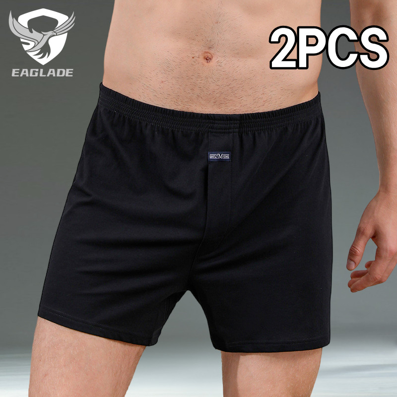 EAGLADE กล่อง.Boxer สำหรับผู้ชาย 2 ตัว ทำจากฝ้ายบริสุทธิ์ ระบายอากาศได้ดี สีดำ