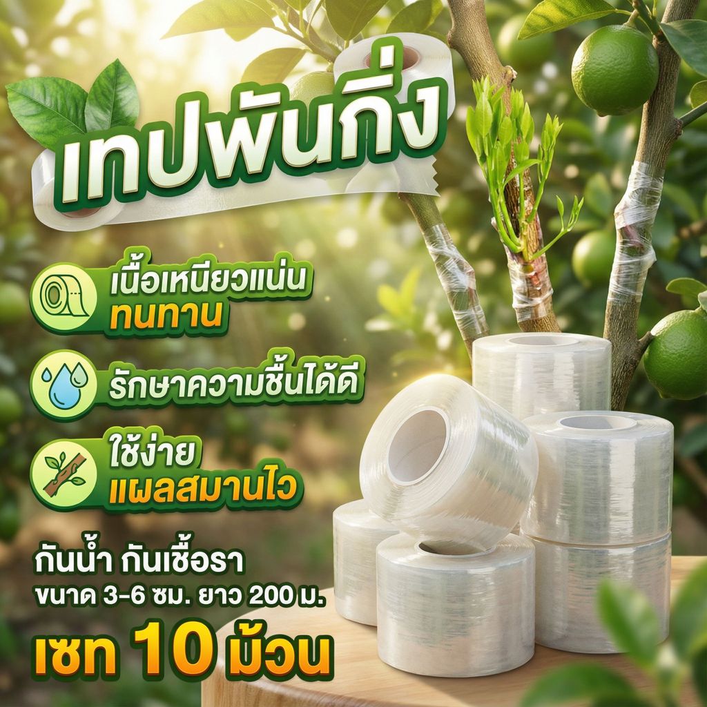 จัดเซท!เทปพันกิ่งไม้ PE คุณภาพสูง! ยืดหยุ่นดีเยี่ยม รักษาความชื้นได้จริง มือใหม่ มืออาชีพถูกใจ จัดส่งเป็นเซท 5/10 ม้วน