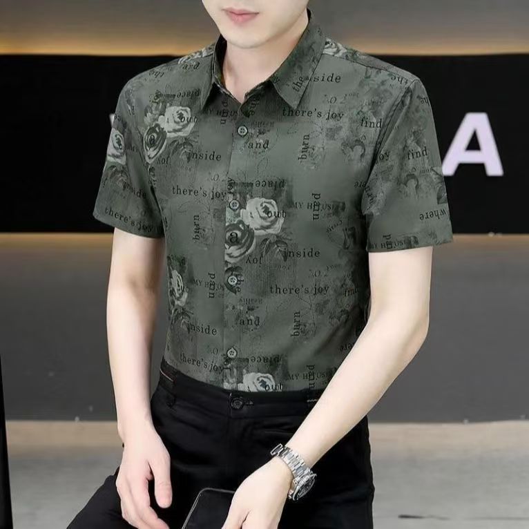 แฟชั่นพิมพ์ลายดอกไม้เสื้อแขนสั้น เส้นใยผ้า，สีขาว - เขียวมีให้เลือก 2 สี，ขนาดM-3XL เทศกาลสงกรานต์