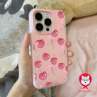 เคสโทรศัพท์แบบ 2 in 1 ซิลิโคนใส เคสเยลลี่ เคสไอโฟน 13 เชอร์รีโบว์ชมพู  สำหรับ iPhone17 16 15 14 13 12 11 Pro Max X XR XS