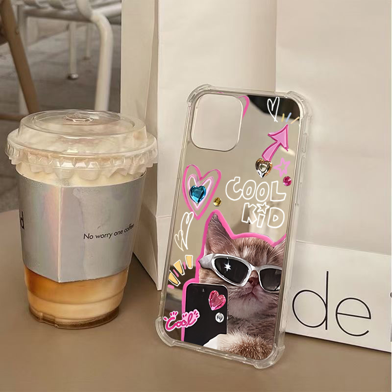 Cool แว่นตากันแดดกระจกแมวอะคริลิคนุ่มเคสโทรศัพท์สําหรับ Samsung Galaxy S25 S24 S23 S22 Ultra Plus FE A06 A14 A23 A36 A52 ฝาครอบ - รูปที่ 5