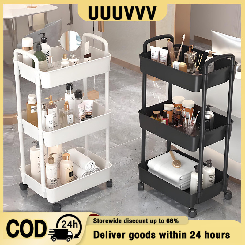 3 Tier Trolley Living Room Kitchen Trolley Storage Rack Shelf with Wheel 4 Tier Trolley