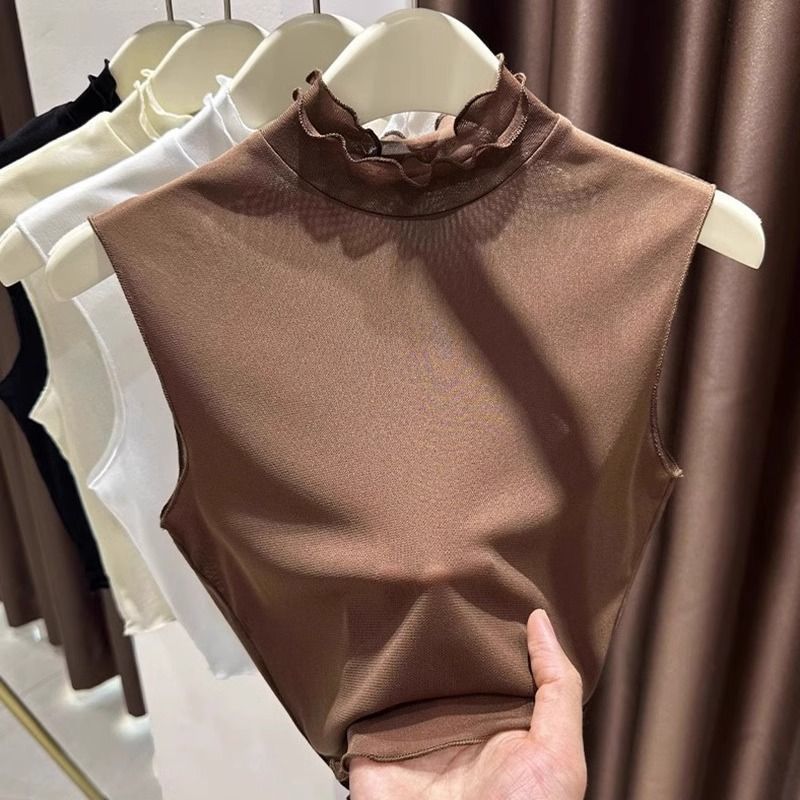 เสื้อกั๊กแขนกุดตาข่าย ดีไซน์ครึ่งคอเต่า และขอบทออย่างประณีต – โปรปัง