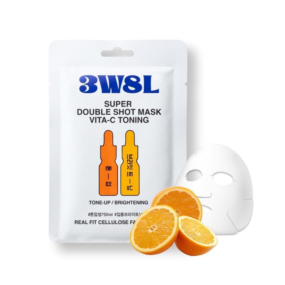 3W8L [Super Double Shot] Face Mask VitaC Toning 0.91 fl oz | Tone up Essence Facial Mask | Dull Skin