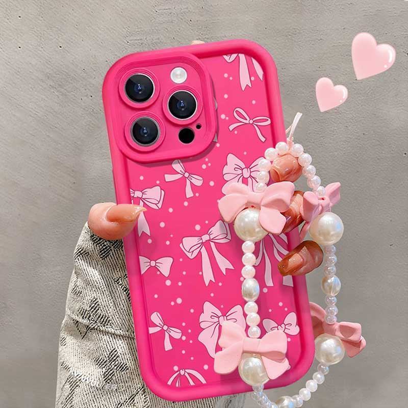 SAMSUNG Dot สีชมพูโบว์สร้อยข้อมือเคสโทรศัพท์สําหรับSamsung Galaxy S21 Ultra S22 Ultra S24 Ultra S24 